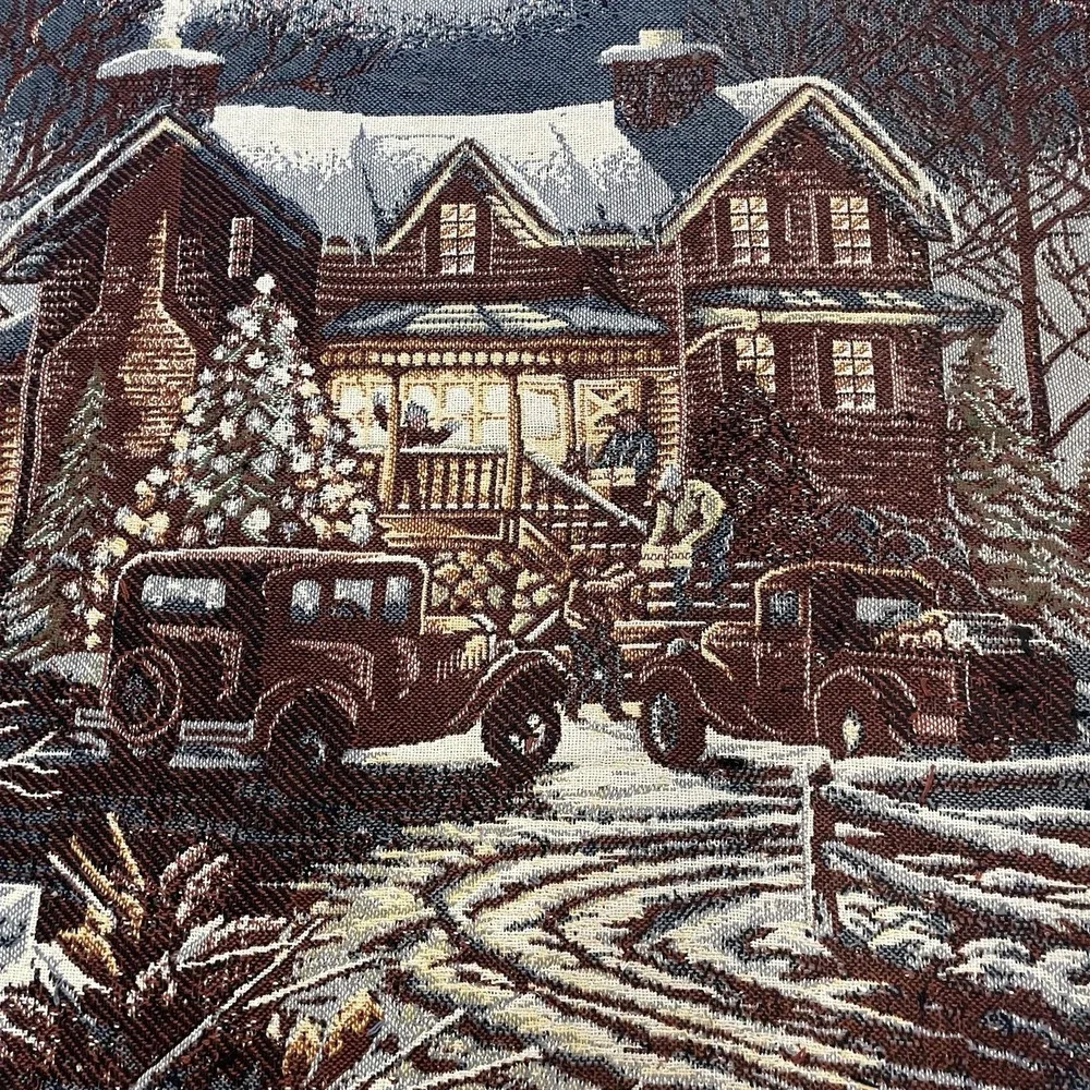 Vintage Beacon Tapestry Throw Blanket Cabin Camp Nature Deer Fringe USA 64x45